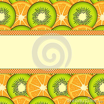 Orange and kiwi slice background with blank banner Vector Illustration