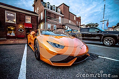 Orange lamborghini parked in newport rhode island Editorial Stock Photo