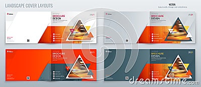 Orange landscape Brochure template layout, cover design annual report, magazine, flyer or brochure in A4 with triangle Vector Illustration