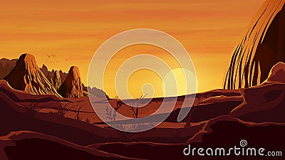Orange landscape, sunset in the desert Stock Photo