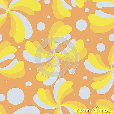 Orange with large whimsical retro florals and marks seamless pattern background design. Vector Illustration