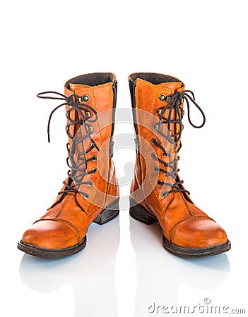 Orange leather boots Stock Photo