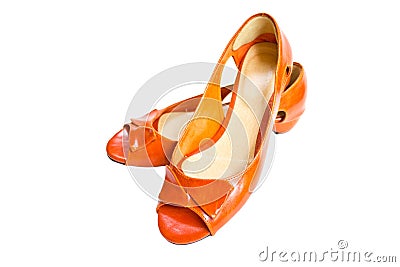 Orange Leather Shoes. Stock Photo