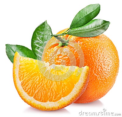 Orange with leaves over white. Stock Photo