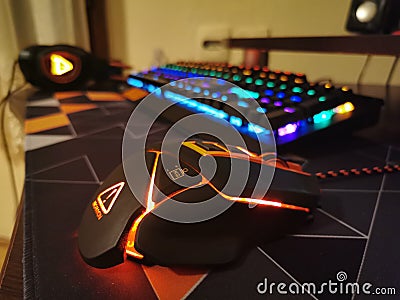 Orange led gaming mouse closeup Editorial Stock Photo