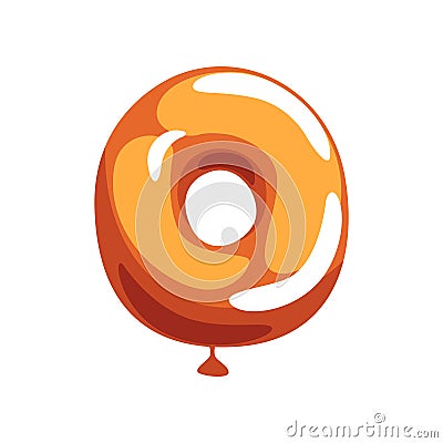 Orange letter O from English alphabet in shape of glossy Vector Illustration