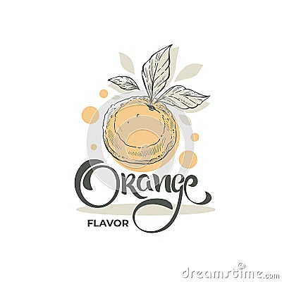 Orange lettering composition and hand drawn sketch for your citrus juice logo, label, emblem Stock Photo