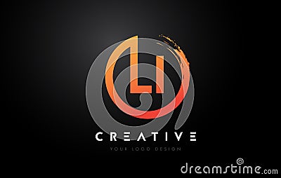 LI Circular Letter Logo with Circle Brush Design and Black Background Vector Illustration