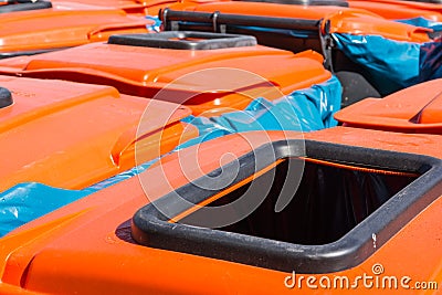 Orange Lid Trash Bins City Community Large Industrial Commercial Stock Photo