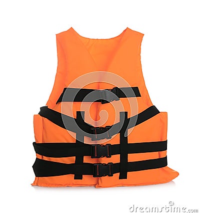 Orange life jacket isolated on white. Personal flotation device Stock Photo
