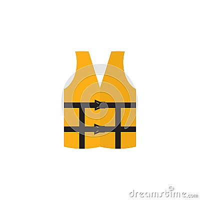 Orange life vest isolated on a white background. Life jacket icon. Lifejacket in flat style. Vector Illustration