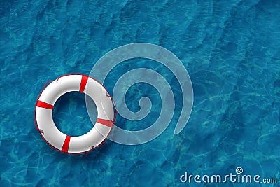 Orange Lifebuoy on the water. The concept of help, rescue, drowning, storm. Copy space. 3D illustration, 3D rendering Cartoon Illustration