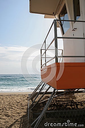 Orange lifeguard`s place on the seashore Stock Photo
