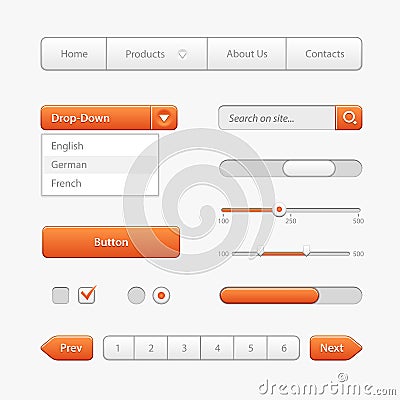 Orange Light User Interface Controls. Web Elements. Vector Illustration