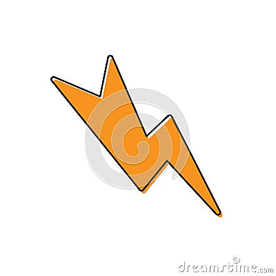 Orange Lightning bolt icon isolated on white background. Flash sign. Charge flash icon. Thunder bolt. Lighting strike Vector Illustration