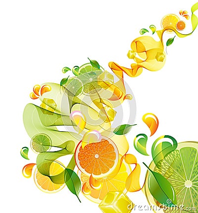 Orange and lime juice splash with abstract wave Vector Illustration