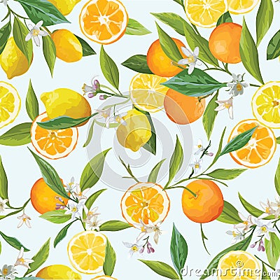 Orange and Limon Seamless Tropical Pattern Vector Illustration