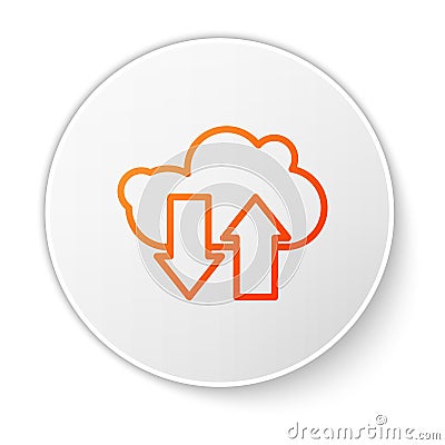 Orange line Cloud download and upload icon isolated on white background. White circle button. Vector Illustration Vector Illustration