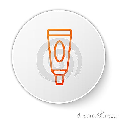 Orange line Cream or lotion cosmetic tube icon isolated on white background. Body care products for men. White circle Vector Illustration
