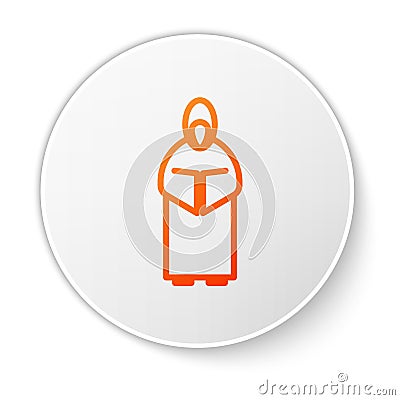 Orange line Monk icon isolated on white background. White circle button. Vector Illustration Vector Illustration