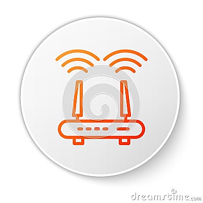 Orange line Router and wi-fi signal icon isolated on white background. Wireless ethernet modem router. Computer Vector Illustration