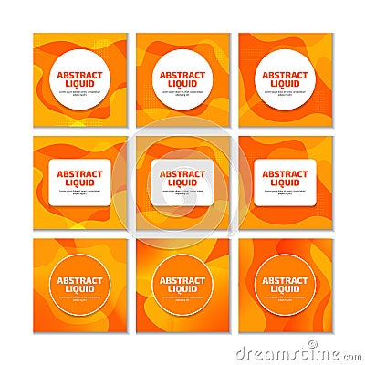 Orange liquid fluid modern trendy background for social media post, logo display preview, ad, promotion, banner, flyer set with Vector Illustration