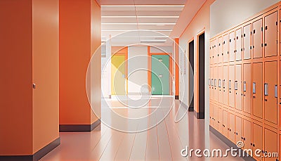 Orange lockers cabinets furniture in a locker room at school or university for student. Stock Photo