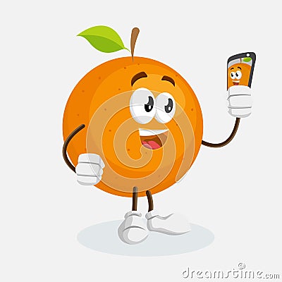 Orange Logo mascot with selfie pose Vector Illustration