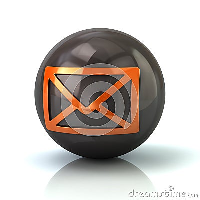 Orange mail icon on black glossy sphere Cartoon Illustration