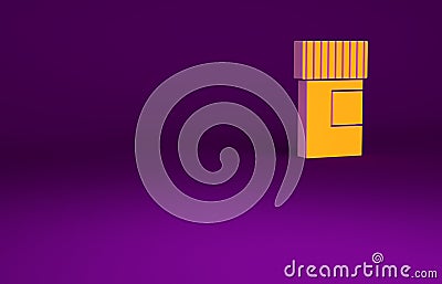 Orange Medicine bottle icon isolated on purple background. Bottle pill sign. Pharmacy design. Minimalism concept. 3d Cartoon Illustration