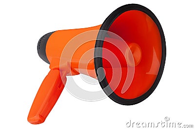 Orange megaphone on white background isolated close up, hand loudspeaker design, red loudhailer or speaking trumpet sign Cartoon Illustration