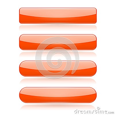 Orange menu buttons. Rectangle and oval 3d shiny icons with reflection Vector Illustration