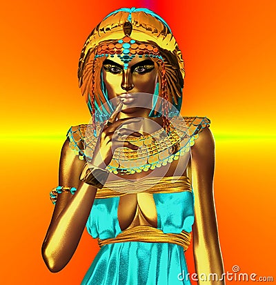 Orange metallic Egyptian Goddess Stock Photo