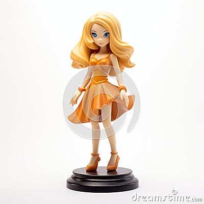 Blonde-haired Figma In Orange Dress: A Stunning Collectible Figurine Stock Photo