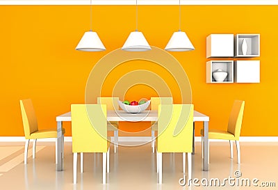 Orange modern dining room Stock Photo