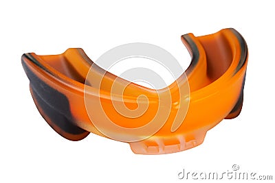 Orange mouthguard for boxing and other martial arts, on a white background Stock Photo