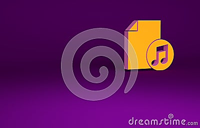 Orange Music book with note icon isolated on purple background. Music sheet with note stave. Notebook for musical notes Cartoon Illustration