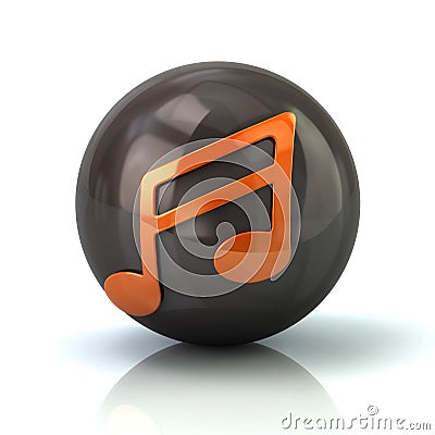 Orange music note icon on black glossy sphere Cartoon Illustration