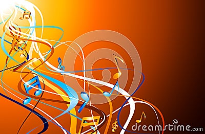 Orange musical background with notes. Vector Illustration