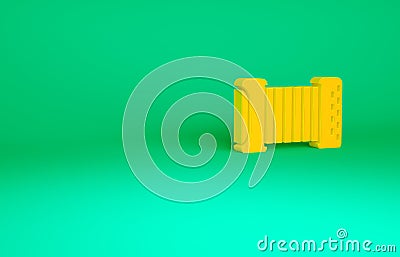 Orange Musical instrument accordion icon isolated on green background. Classical bayan, harmonic. Minimalism concept. 3d Cartoon Illustration