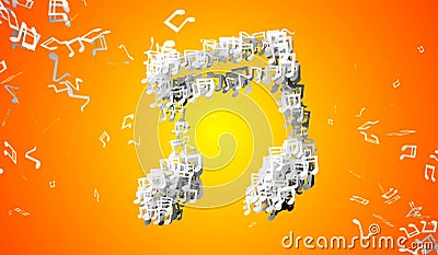 Orange Musical Note Particles 3D Stock Photo