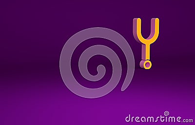 Orange Musical tuning fork for tuning musical instruments icon isolated on purple background. Minimalism concept. 3d Cartoon Illustration