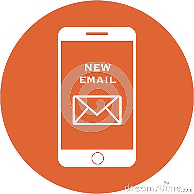 Orange new email design in a flat round button Stock Photo