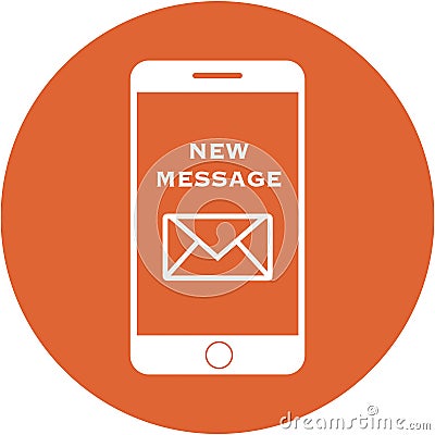 Orange new message design in a flat round button Stock Photo