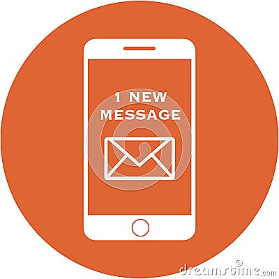 Orange new message design in a flat round button Stock Photo