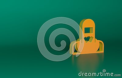 Orange Nuclear power plant worker wearing protective clothing icon isolated on green background. Nuclear reactor worker Cartoon Illustration