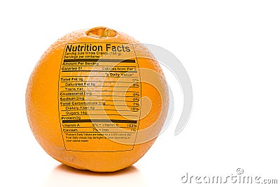 Orange Nutrition Facts Stock Photo