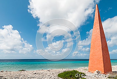 Orange obelisk at the caribbean island Bonaire Stock Photo