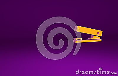 Orange Office stapler icon isolated on purple background. Stapler, staple, paper, cardboard, office equipment Cartoon Illustration