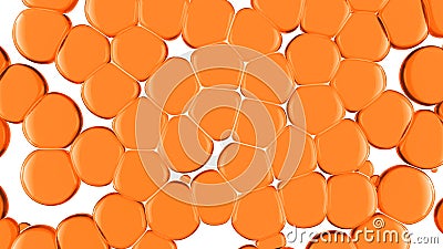 Orange Oil Bubbles in water. Viscous liquid bubbles. Concept of natural essential oil for cosmetics. Macro 3D render Cartoon Illustration